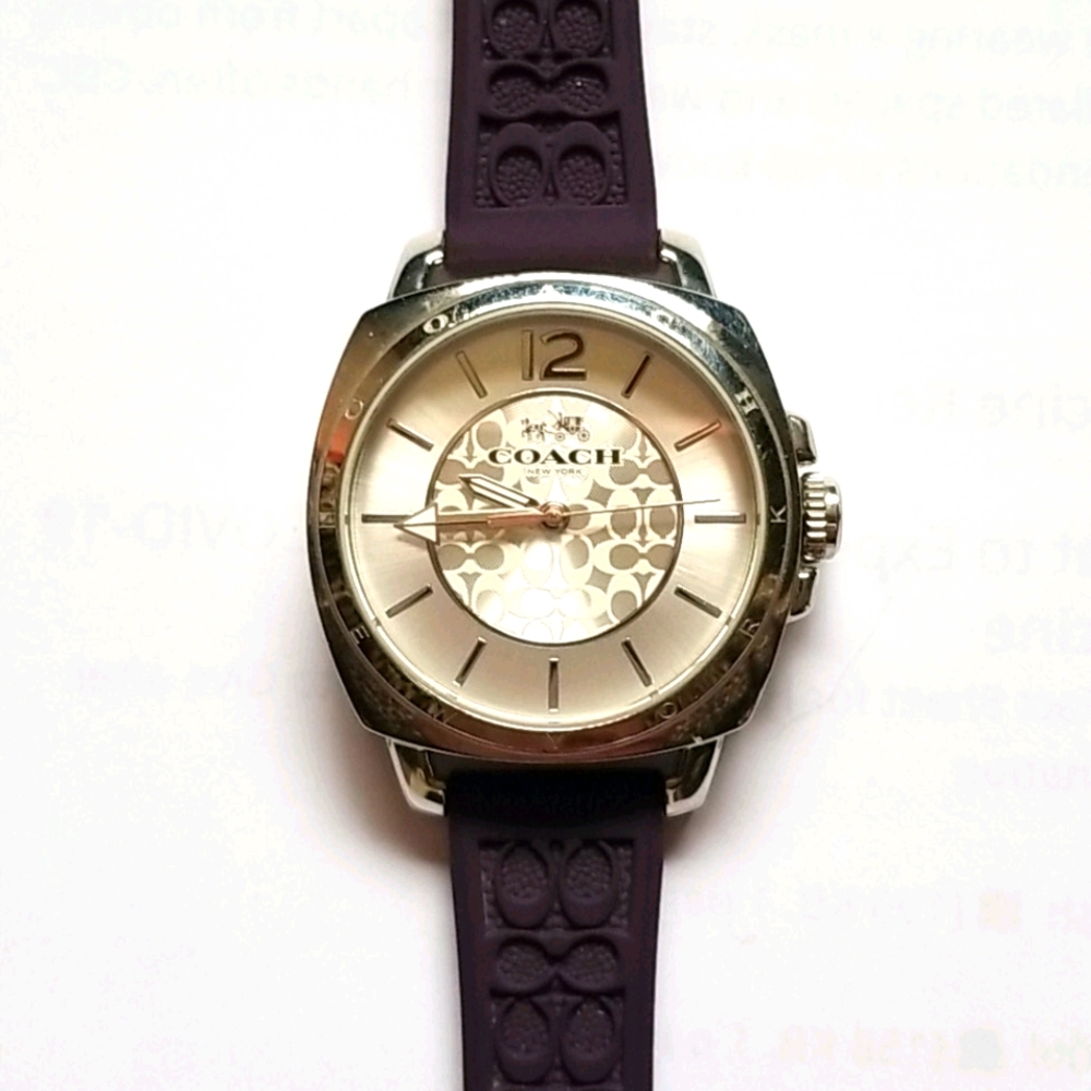 Coach watch with purple rubber strap